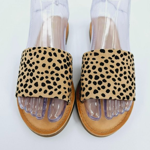 Soda Efron Cheetah Print Slide Sandals 6 Brown Black Tan Faux Suede Fabric Flats - Picture 5 of 14